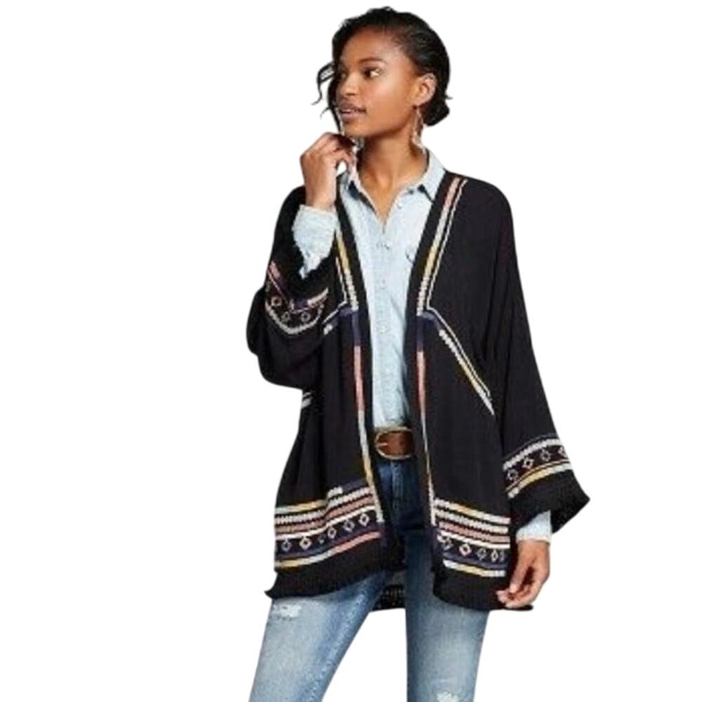 Knox rose boho embroidered fringe kimono size large - Picture 1 of 7